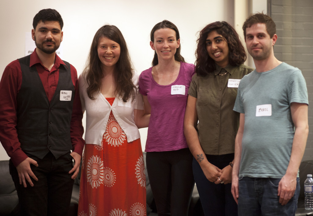 Panelists (left to right): Arman Aghbali, Sara Tatelman, Maggie Reid, Haseena Manek, Errol Salamon. Photo © Moush Sara John